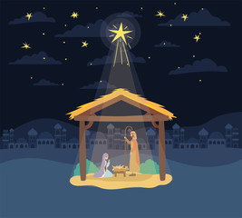 Fototapeta premium cute holy family in stable manger characters