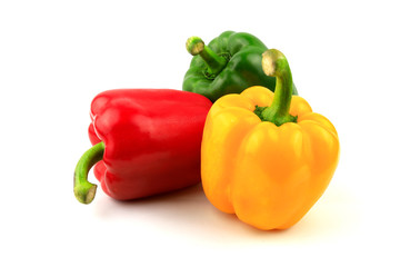 Fresh Green, yellow, red bell pepper. Sweet pepper. Giant pepper. Isolate on white background. Save with clipping path.