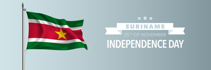 Suriname happy independence day greeting card, banner vector illustration