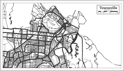 Townsville Australia City Map in Black and White Color. Outline Map.