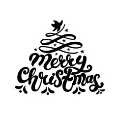 Merry Christmas. Hand drawn lettering. Best for Christmas / New Year greeting cards, invitation templates, posters, banners. Vector illustration