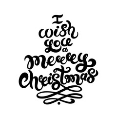 I wish you a Merry Christmas. Hand drawn lettering. Best for Christmas / New Year greeting cards, invitation templates, posters, banners. Vector illustration