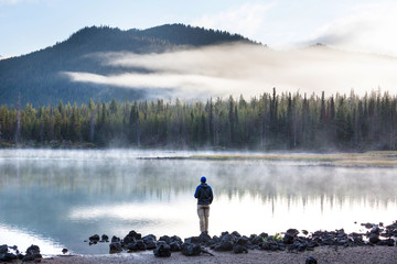 Relaxing on mountain lake