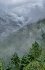 hills in the clouds in the early morning