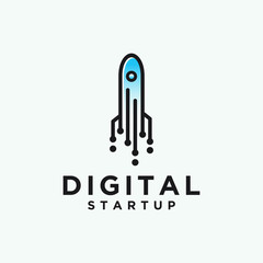 Rocket Launched Vector, Technology and Digital Startup Logo Icon 