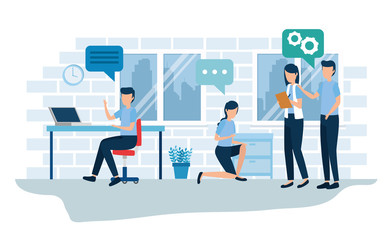 teamwork workers in the workplace vector illustration design