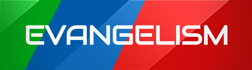 Evangelism - clear white text typography on colourful shining background © Hepta