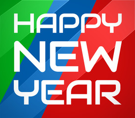 Happy New Year - clear white text typography on colourful shining background