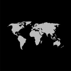 Digital world map isolated on black background