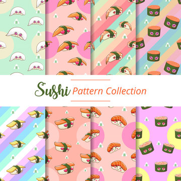japanese seafood sushi pattern background wallpaper seamless poster set vector graphic design