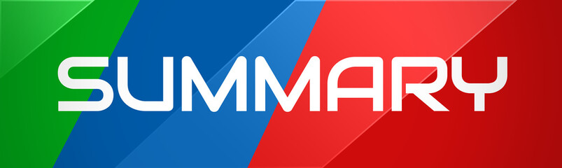 Summary - clear white text typography on colourful shining background