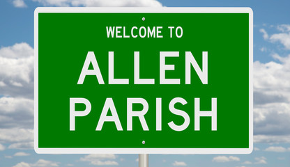 Rendering of a green 3d highway sign for Allen Parish