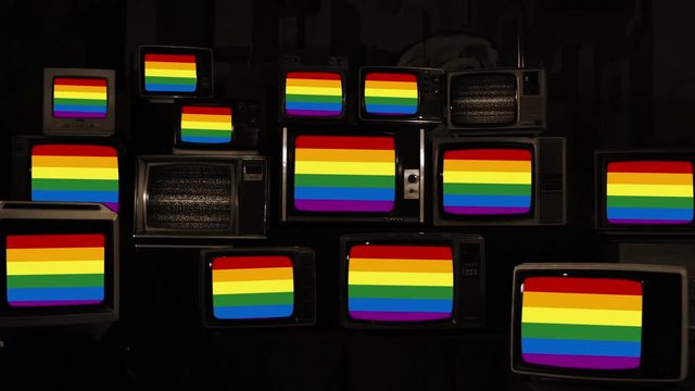 The Rainbow Flag, commonly known as the Gay Pride Flag or LGBTQ Pride Flag, on Retro Tvs. Sepia Tone