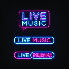 Live music Neon Signs Style Text vector