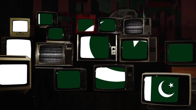 Pakistan Flag and Retro TVs. Zoom In.