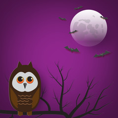 Vector image of an owl with full moon.