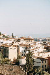 Panorama and sights on top view. Morning and dawn in Florence.