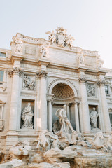 Fototapeta na wymiar Panorama and sights of Rome. Trevi fountain at dawn.