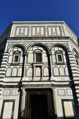 Morning view of Battistero di San Giovanni (Florence Baptistery, Baptistery of Saint John) at Piazza del Duomo. Florence, Italy.