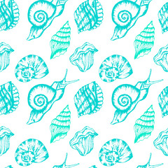 Underwater Shells and Snails. Seamless Vector Pattern