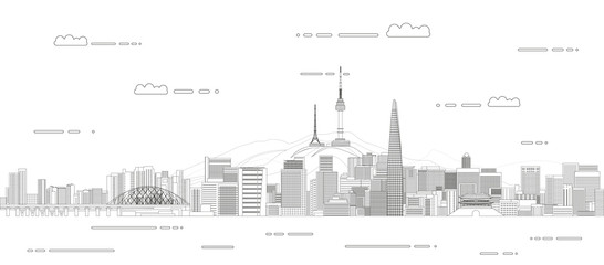 Seoul city line art style outline illustration vector travel poster
