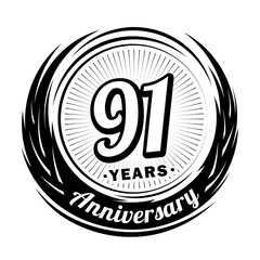 91 years anniversary. Anniversary logo design. Ninety-one years logo.