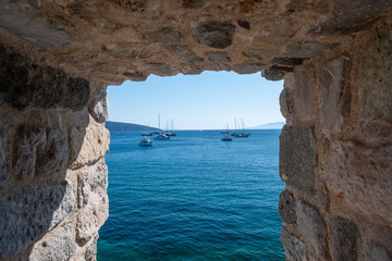 Bodrum Turkey 27 September 2019. View photo of Bodrum Castle Turkey. Bodrum Castle or the Castle of St Peter in Bodrum, Aegean coast of Turkey