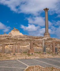 Pompey's Pillar and Sphinx at Serapeum of Alexandria, Egypt