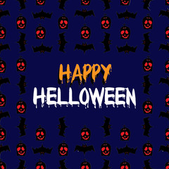 happy Halloween wish vector seamless pattern with text and headstone,bat ghost