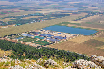 5 May 2018 A view of modern waste water treatment plant near Iskal in Israel from the Mount Precipice. Tradition has this as the place where an angry mob would have cast Jesus Christ off a cliff.