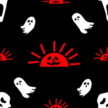 Helloween gost skull mask  seamless patternwhite black  background