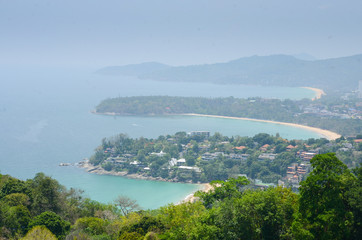 View point of Karon Beach, Kata Beach and Kata Noi in Phuket, Thailand.