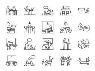 Co-working space line icon set. Included icons as coworkers, coworking, sharing office, business, company, work and more. © antto