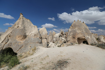 Fototapeta na wymiar Rock Formations in Swords Valley, Cappadocia, Nevsehir, Turkey