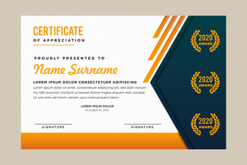 Premium modern certificate template with dark green texture and gold stripe for workshop, seminar, training and other users. horizontal layout 