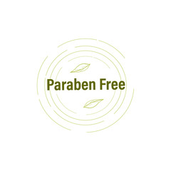 green colored text paraben free decorated green leaves. logo for skincare cosmetics. health safe product with no paraben. Flat vector illustration on white background. 