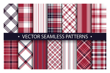 Tartan set pattern seamless plaid vector. Geometric background fabric texture. Modern check fashion template for textile print, wrapping paper, gift card, wallpaper flat design.