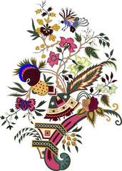 Beautiful hand drawn colour full floral motif