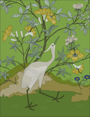Beautiful hand drawn colour full tree with bird