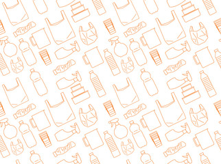 Plastic Waste Drawing Outline Seamless Pattern Wallpaper-01