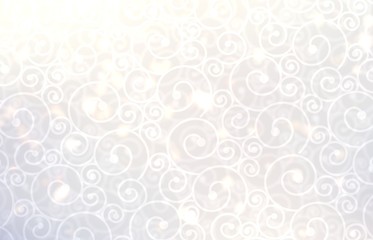 Twirls shiny subtle pattern. Bright light abstract texture. White iridescent cool background. Wedding style illustration. Blurred sparkles on pastel backdrop. Holiday luxury style.