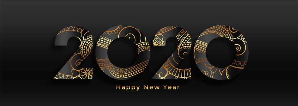 luxury 2020 happy new year black and gold banner design