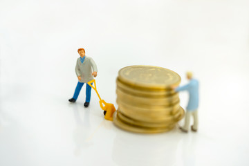 Miniature people: Worker transportation golden coin.
