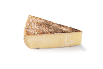 Piece of tasty fresh cheese isolated on white