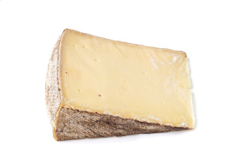 Piece of tasty fresh cheese isolated on white
