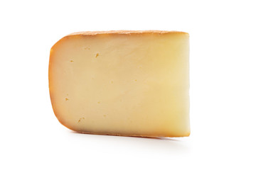 Piece of tasty fresh cheese isolated on white
