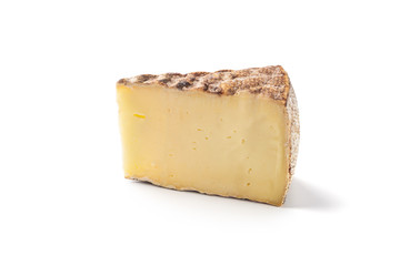 Piece of tasty fresh cheese isolated on white