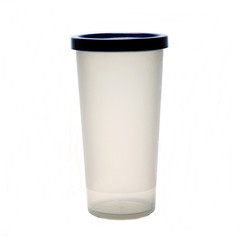 Plastic cup with lid on white background