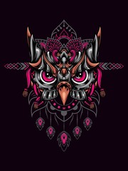 Owl head mecha vector illustration with mandala as the background ornament, suitable for apparel merchandise, t-shirt or outerwear.