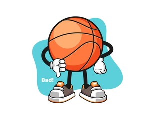 basketball thumbs down cartoon. Mascot Character vector.